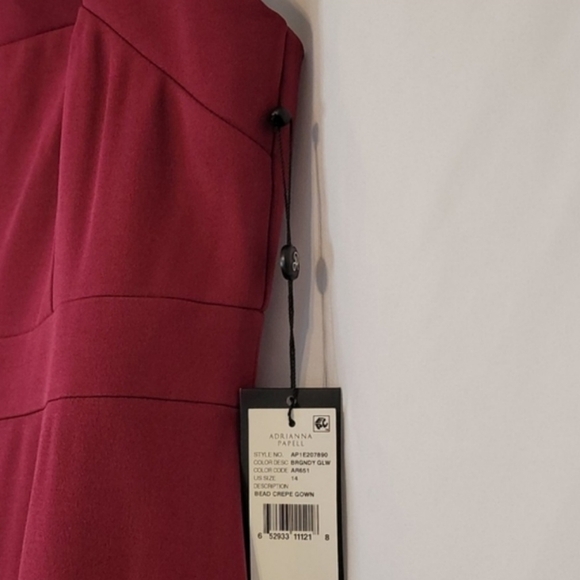 𝅺Adrianna Papell Women's Burgundy Beaded Crepe Gown - Picture 11 of 16